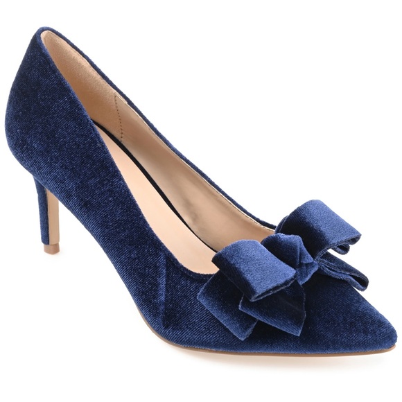 Journee Collection Shoes - Journee Collection Navy Velvet Heels with Bow